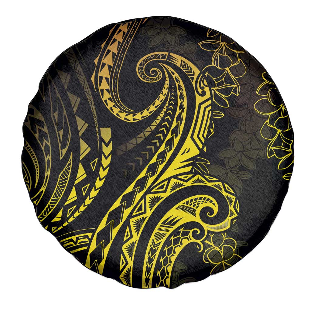 Polynesia Plumeria Lei Spare Tire Cover Black Gold Curves Motif