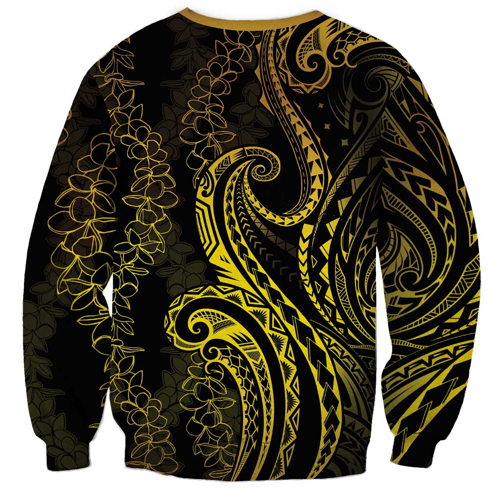 Polynesia Plumeria Lei Sweatshirt Black Gold Curves Motif LT7 - Polynesian Pride
