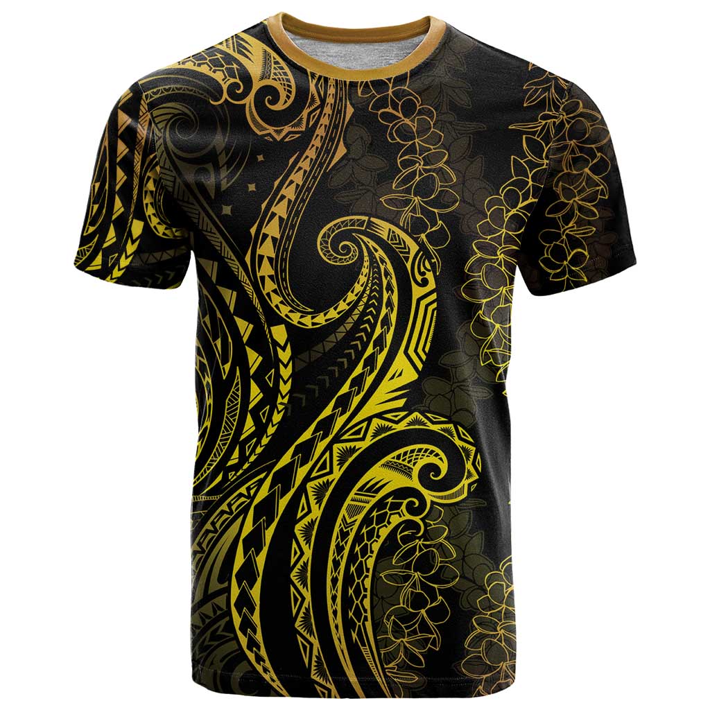 Polynesia Plumeria Lei T Shirt Black Gold Curves Motif LT7 Gold - Polynesian Pride