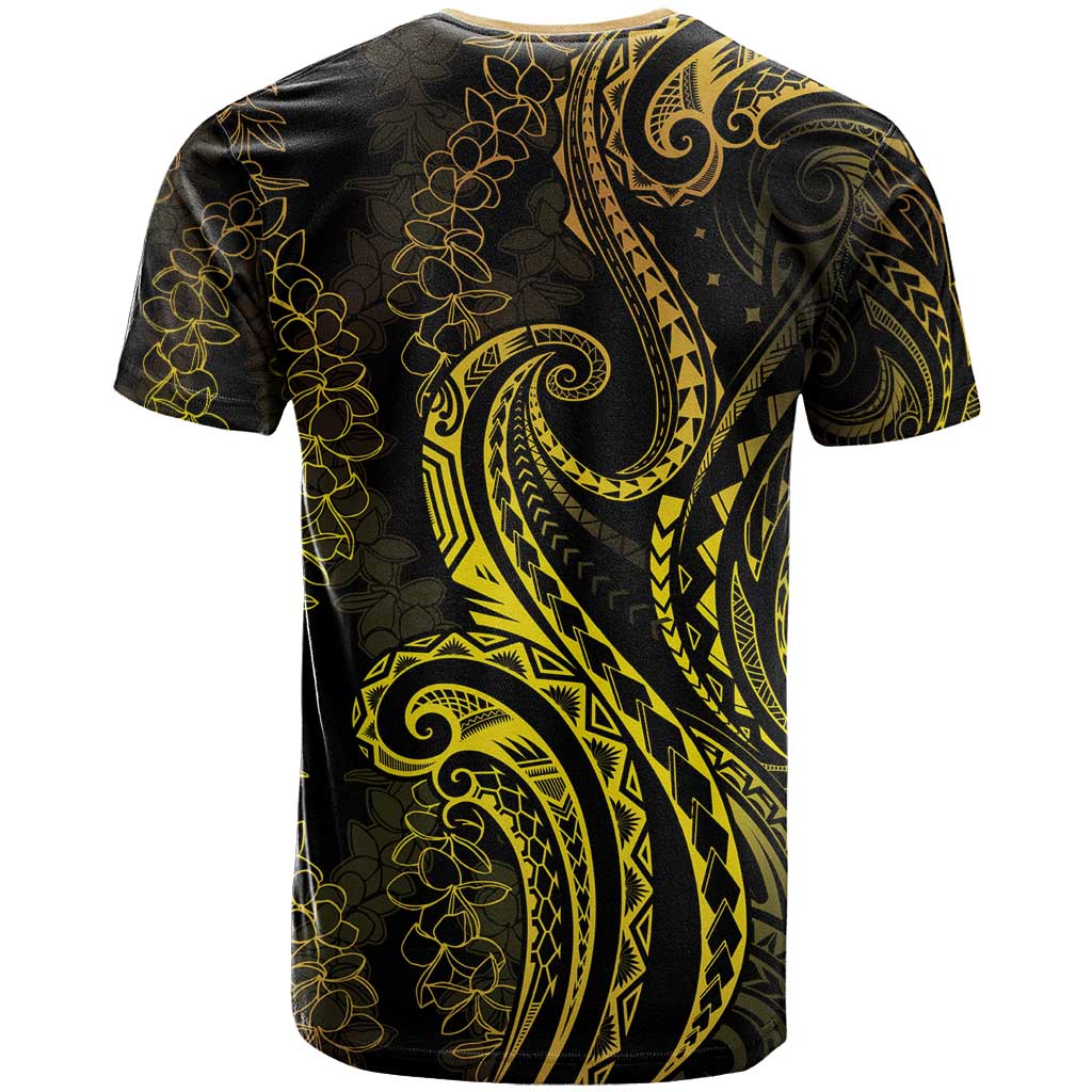 Polynesia Plumeria Lei T Shirt Black Gold Curves Motif LT7 - Polynesian Pride