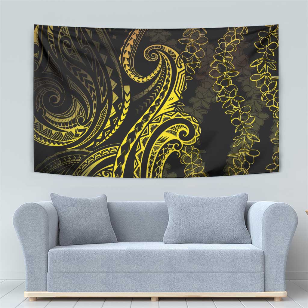 Polynesia Plumeria Lei Tapestry Black Gold Curves Motif