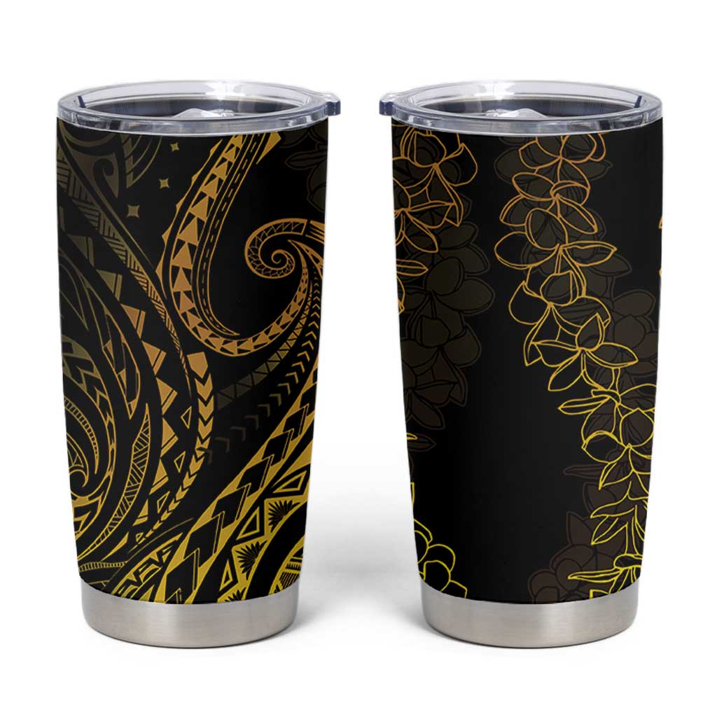 Polynesia Plumeria Lei Tumbler Cup Black Gold Curves Motif LT7 Gold - Polynesian Pride