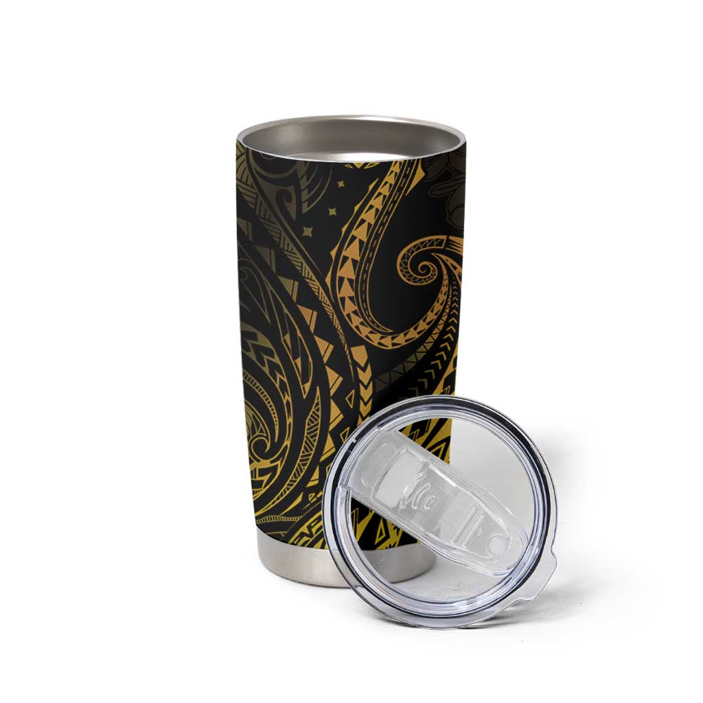 Polynesia Plumeria Lei Tumbler Cup Black Gold Curves Motif LT7 - Polynesian Pride