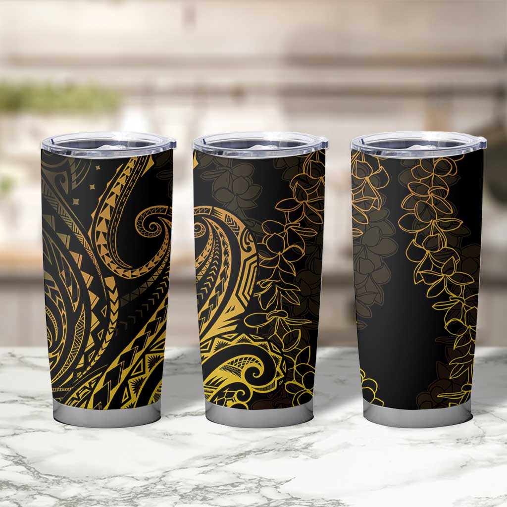 Polynesia Plumeria Lei Tumbler Cup Black Gold Curves Motif LT7 - Polynesian Pride