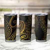 Polynesia Plumeria Lei Tumbler Cup Black Gold Curves Motif LT7 - Polynesian Pride