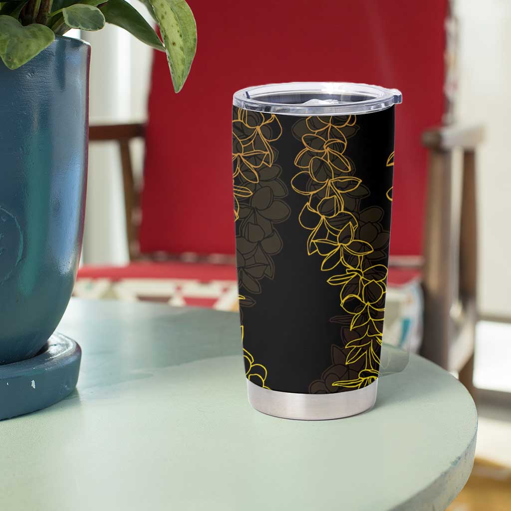 Polynesia Plumeria Lei Tumbler Cup Black Gold Curves Motif LT7 - Polynesian Pride