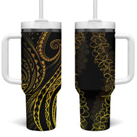 Polynesia Plumeria Lei Tumbler With Handle Black Gold Curves Motif LT7 One Size: 40 oz Gold - Polynesian Pride