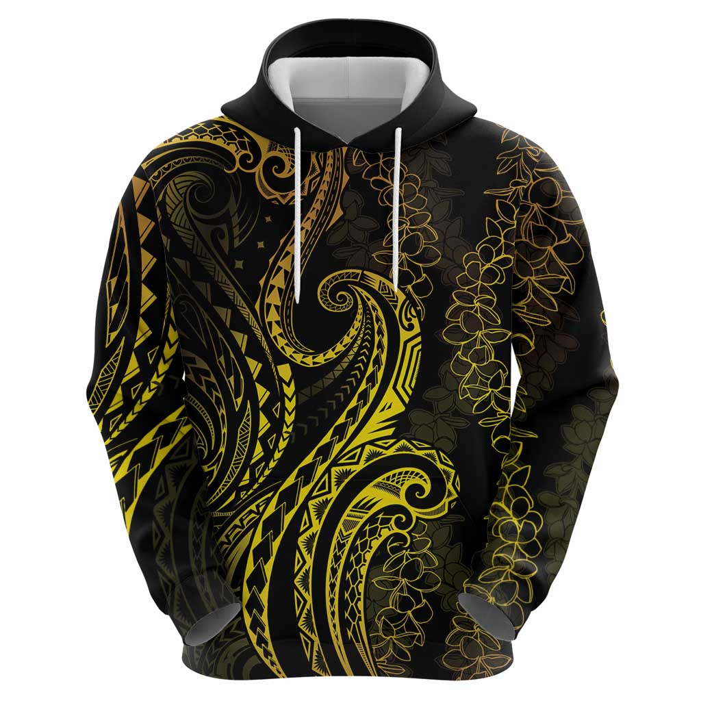 Polynesia Plumeria Lei Zip Hoodie Black Gold Curves Motif