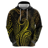 Polynesia Plumeria Lei Zip Hoodie Black Gold Curves Motif