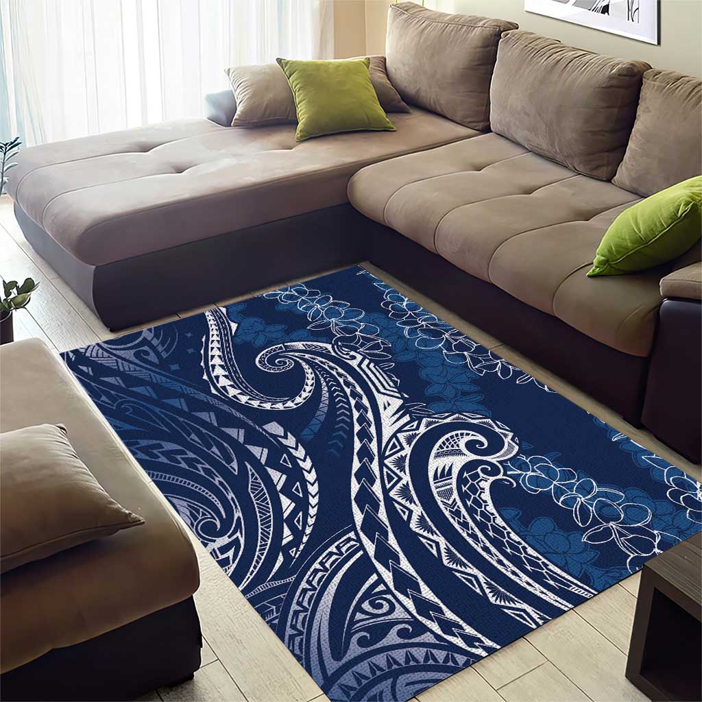 Polynesia Plumeria Lei Area Rug Navy Blue Curves Motif LT7 - Polynesian Pride