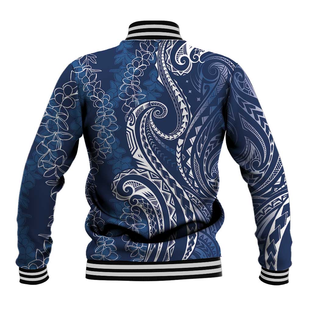 Polynesia Plumeria Lei Baseball Jacket Navy Blue Curves Motif LT7 - Polynesian Pride