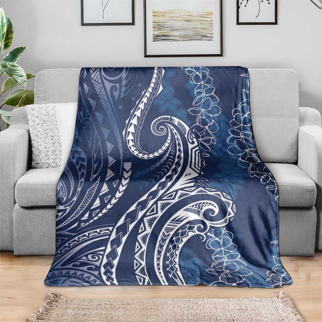 Polynesia Plumeria Lei Blanket Navy Blue Curves Motif