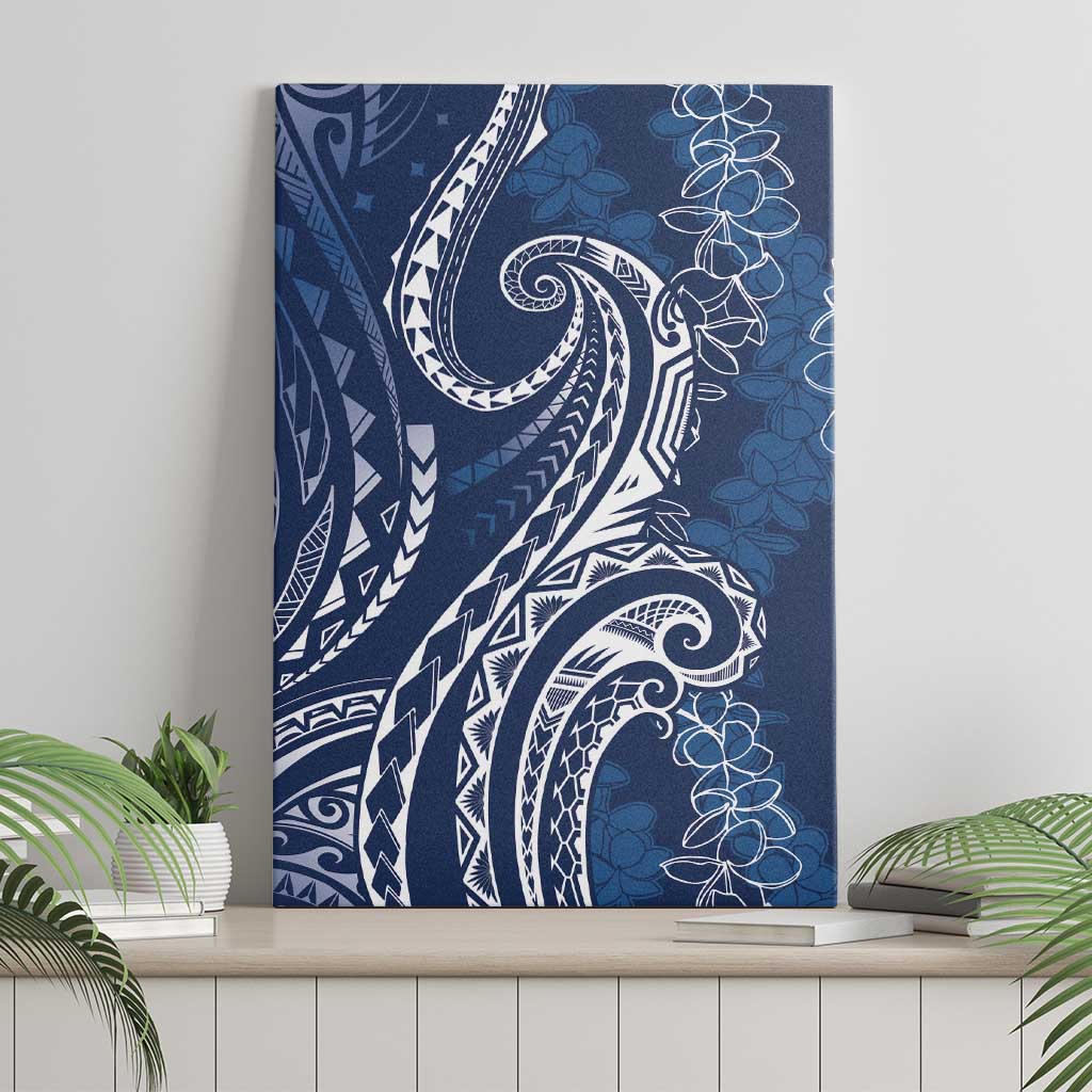 Polynesia Plumeria Lei Canvas Wall Art Navy Blue Curves Motif