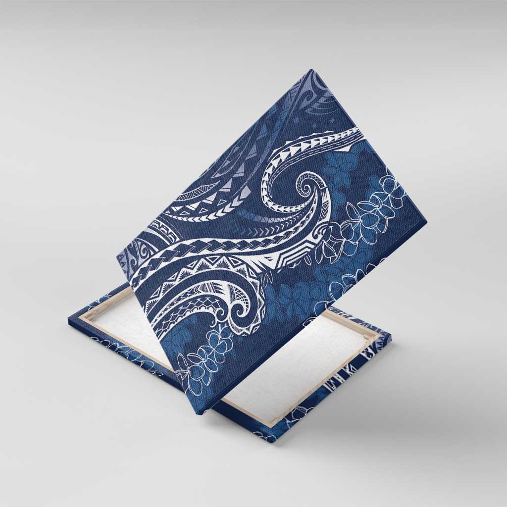Polynesia Plumeria Lei Canvas Wall Art Navy Blue Curves Motif