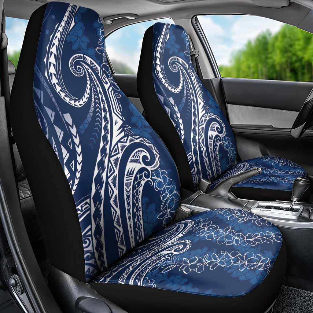 Polynesia Plumeria Lei Car Seat Cover Navy Blue Curves Motif