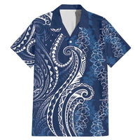Polynesia Plumeria Lei Family Matching Mermaid Dress and Hawaiian Shirt Navy Blue Curves Motif