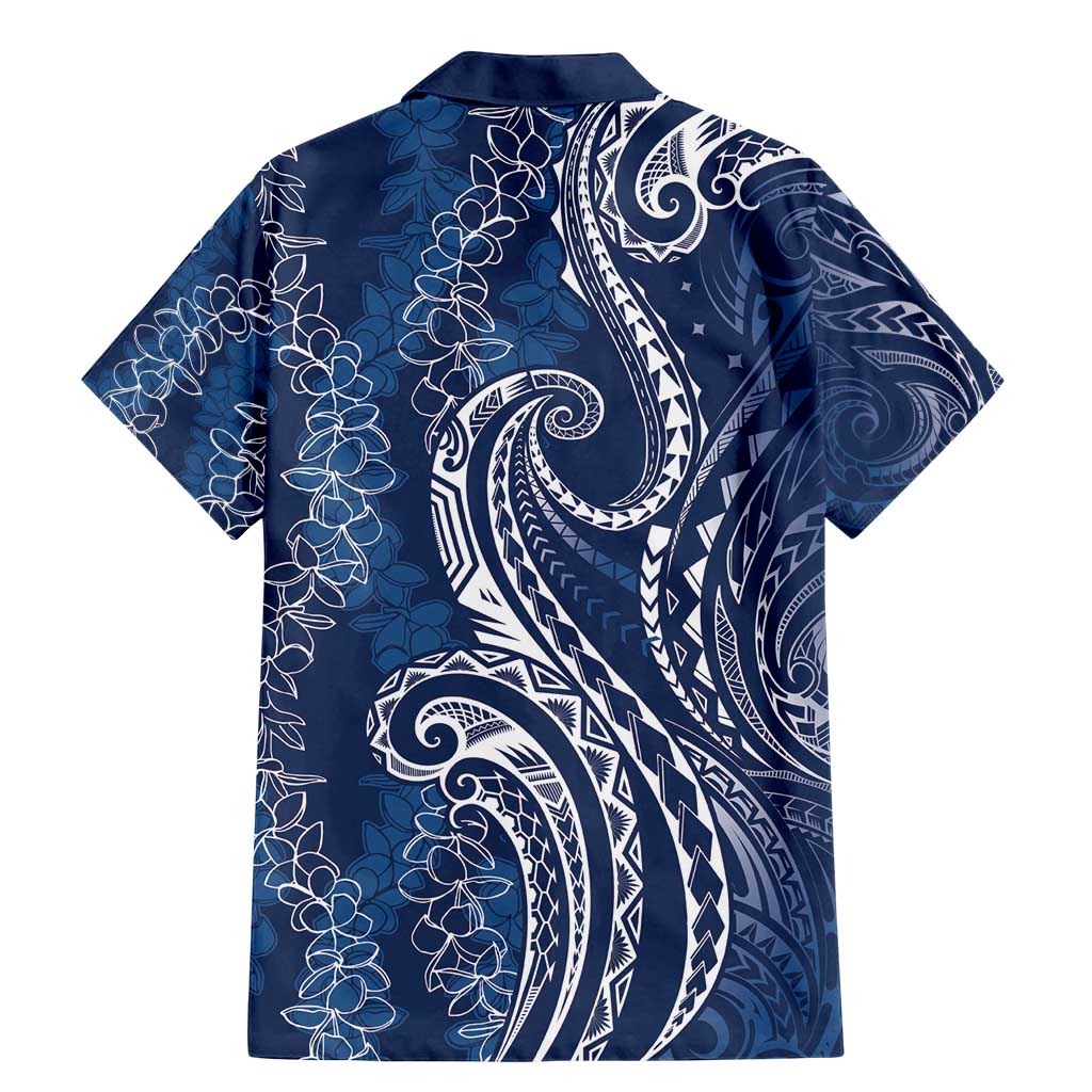 Polynesia Plumeria Lei Family Matching Mermaid Dress and Hawaiian Shirt Navy Blue Curves Motif
