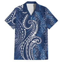 Polynesia Plumeria Lei Family Matching Puletasi and Hawaiian Shirt Navy Blue Curves Motif