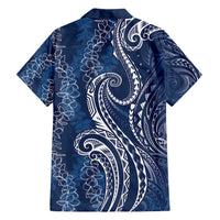 Polynesia Plumeria Lei Family Matching Summer Maxi Dress and Hawaiian Shirt Navy Blue Curves Motif