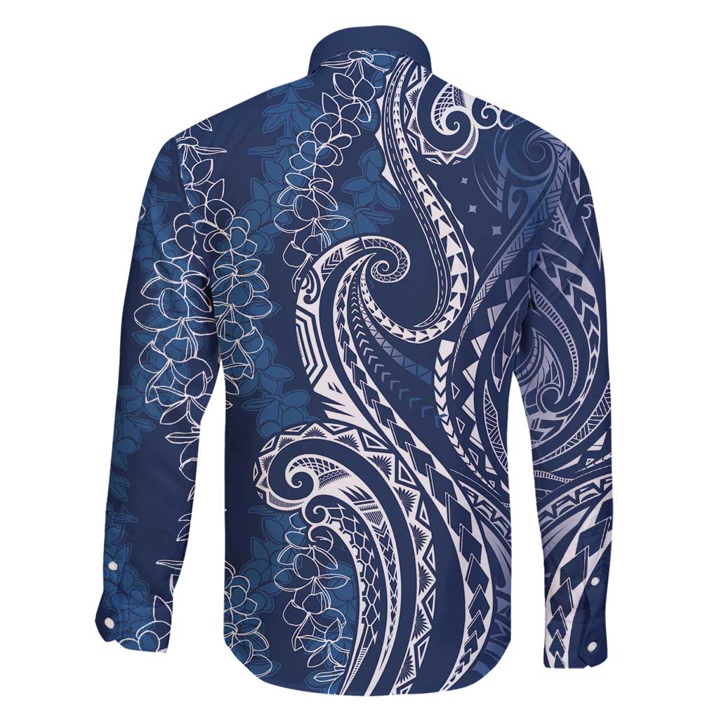 Polynesia Plumeria Lei Family Matching Summer Maxi Dress and Hawaiian Shirt Navy Blue Curves Motif