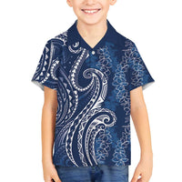 Polynesia Plumeria Lei Family Matching Summer Maxi Dress and Hawaiian Shirt Navy Blue Curves Motif