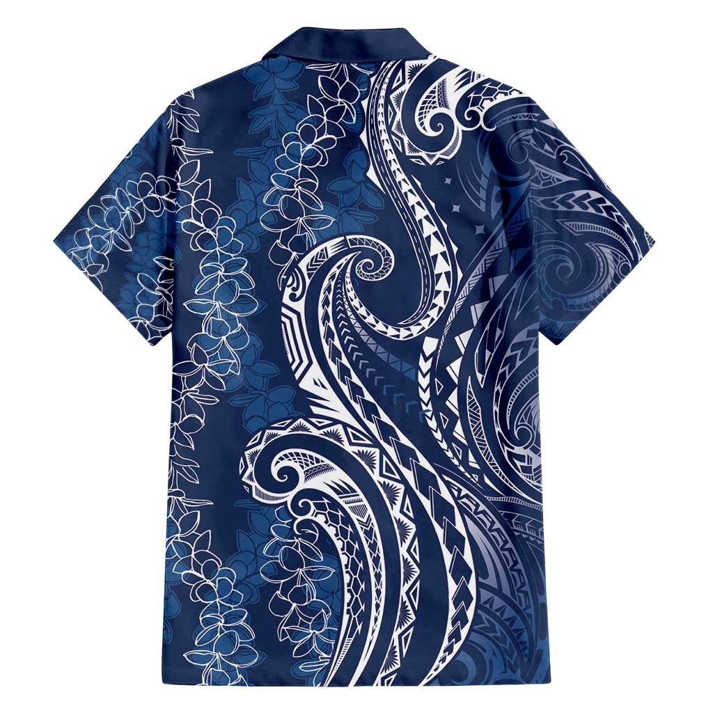 Polynesia Plumeria Lei Family Matching Tank Maxi Dress and Hawaiian Shirt Navy Blue Curves Motif