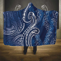 Polynesia Plumeria Lei Hooded Blanket Navy Blue Curves Motif