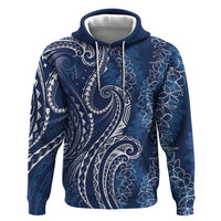 Polynesia Plumeria Lei Hoodie Navy Blue Curves Motif