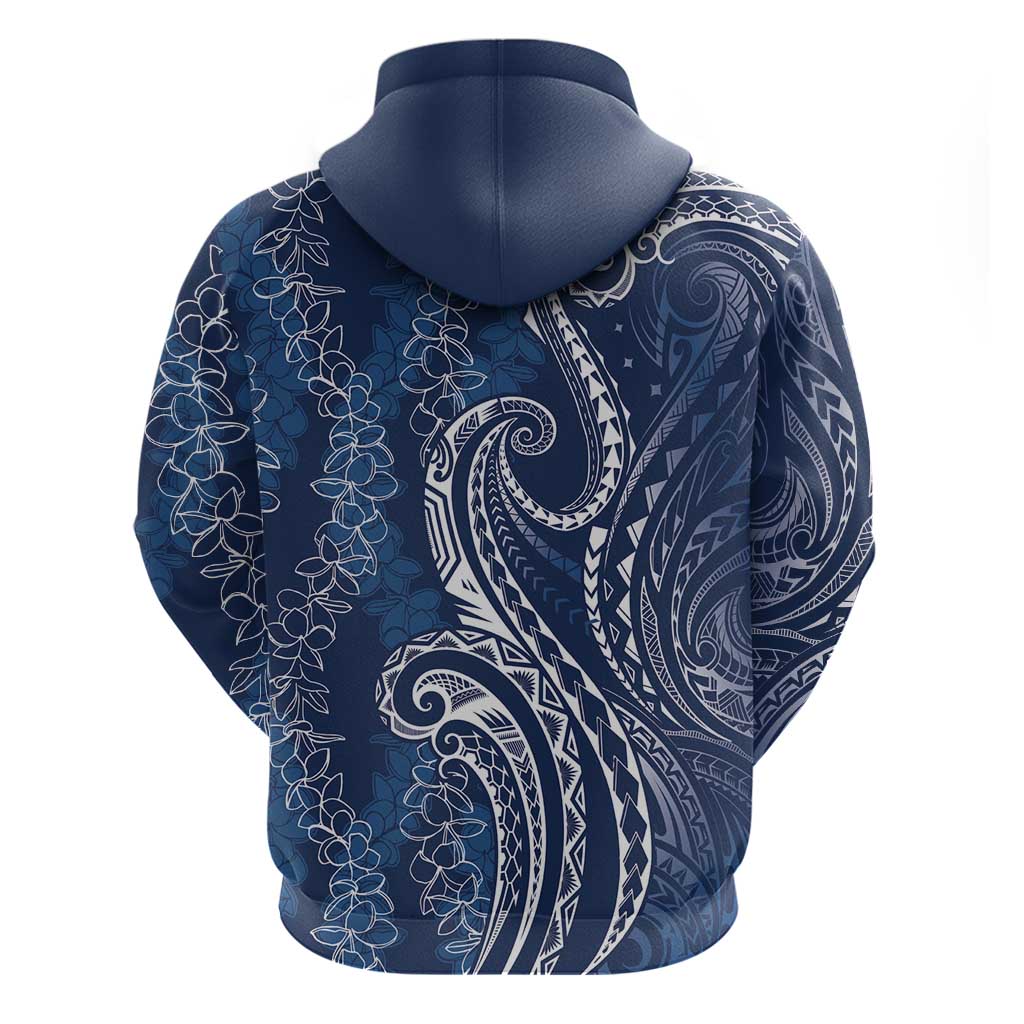 Polynesia Plumeria Lei Hoodie Navy Blue Curves Motif