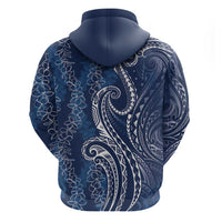 Polynesia Plumeria Lei Hoodie Navy Blue Curves Motif