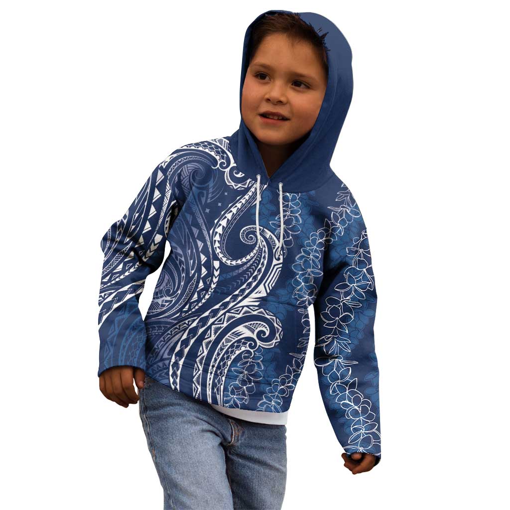 Polynesia Plumeria Lei Kid Hoodie Navy Blue Curves Motif