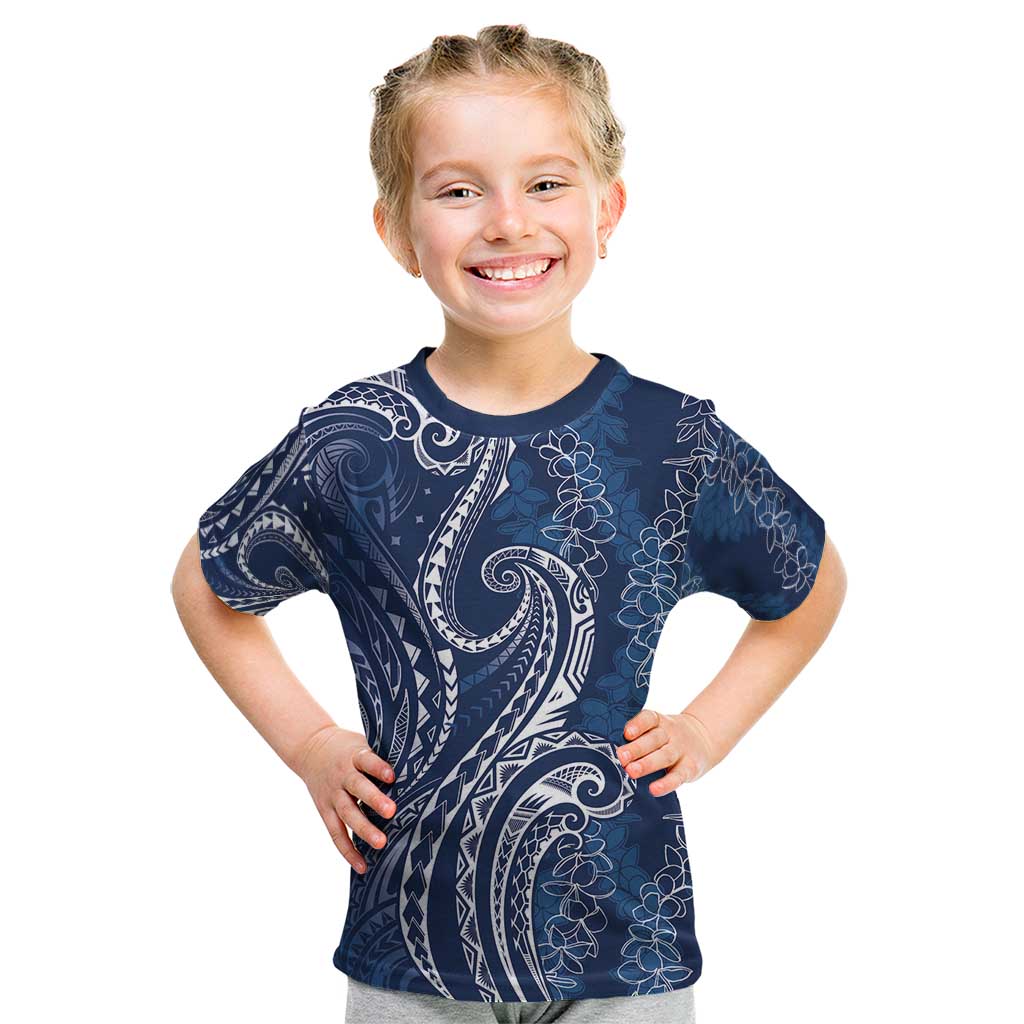 Polynesia Plumeria Lei Kid T Shirt Navy Blue Curves Motif LT7 Navy Blue - Polynesian Pride