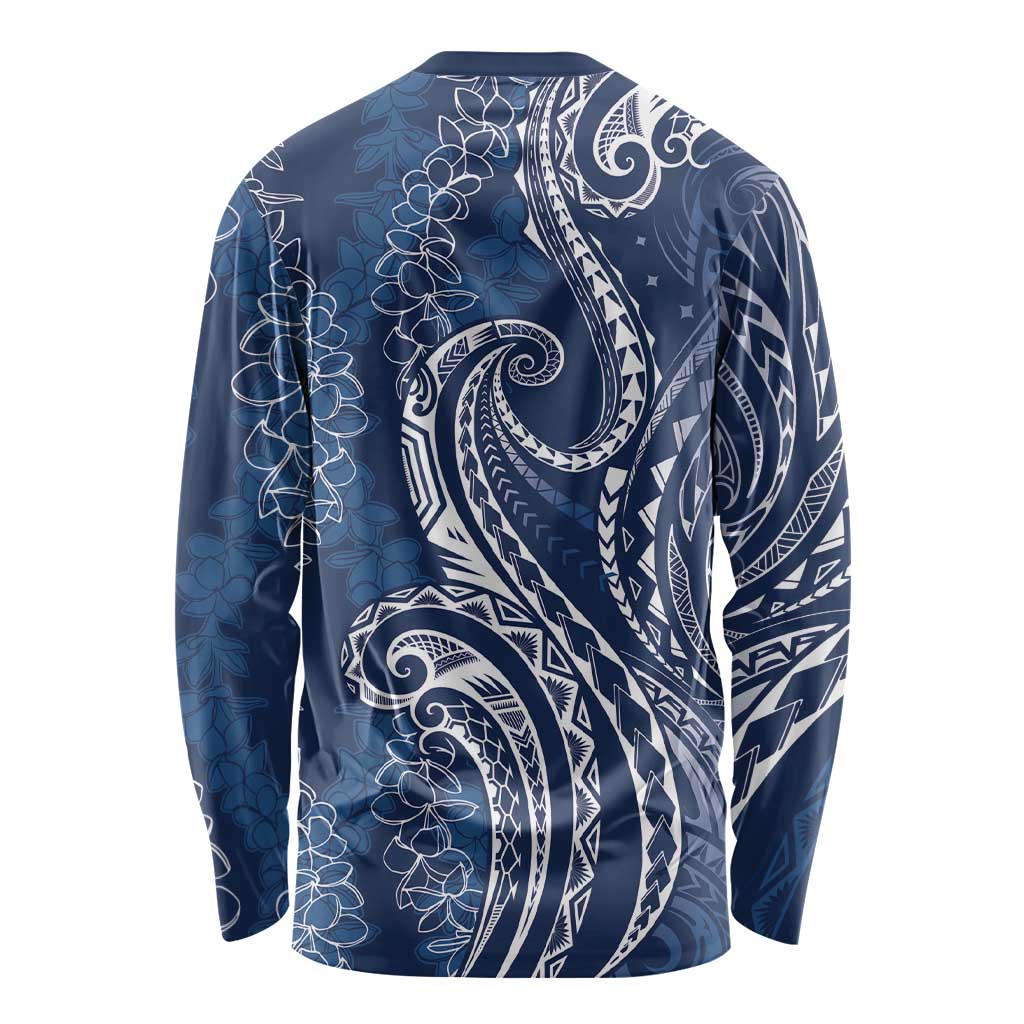 Polynesia Plumeria Lei Long Sleeve Shirt Navy Blue Curves Motif