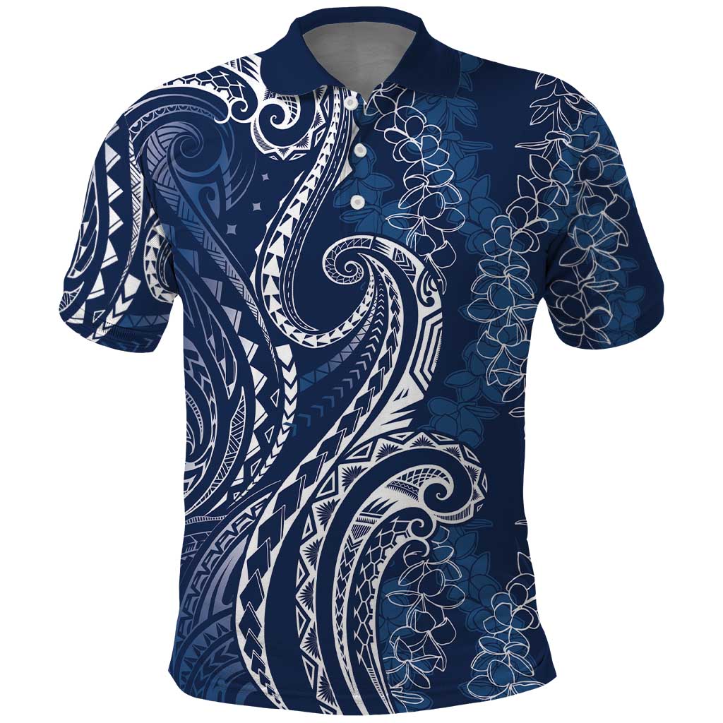 Polynesia Plumeria Lei Polo Shirt Navy Blue Curves Motif