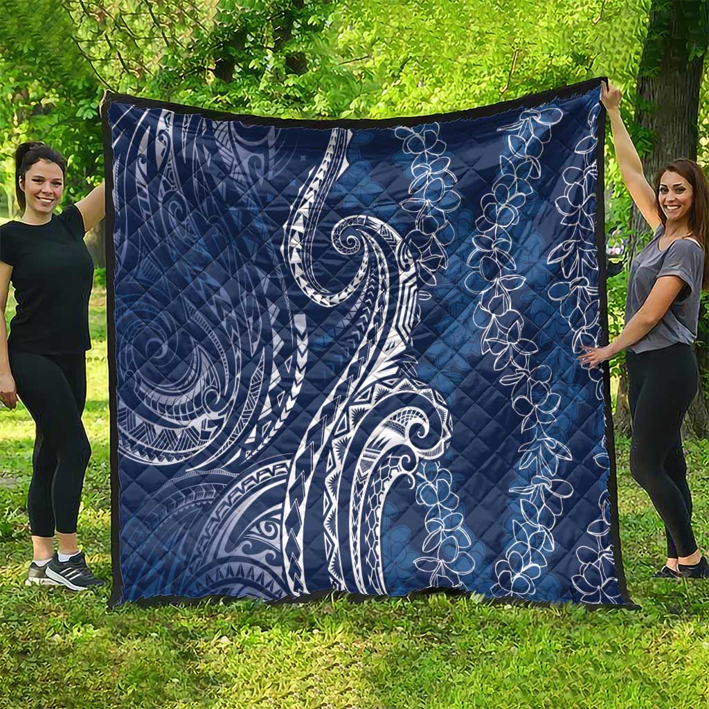 Polynesia Plumeria Lei Quilt Navy Blue Curves Motif LT7 - Polynesian Pride