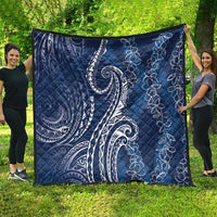 Polynesia Plumeria Lei Quilt Navy Blue Curves Motif LT7 - Polynesian Pride