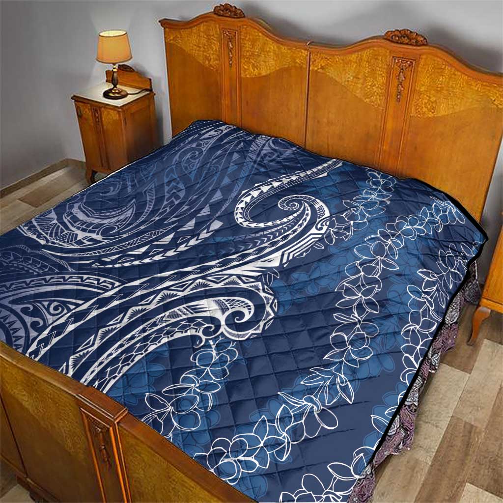 Polynesia Plumeria Lei Quilt Navy Blue Curves Motif LT7 - Polynesian Pride