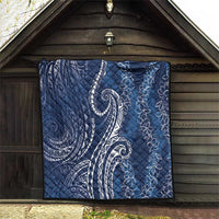 Polynesia Plumeria Lei Quilt Navy Blue Curves Motif LT7 - Polynesian Pride