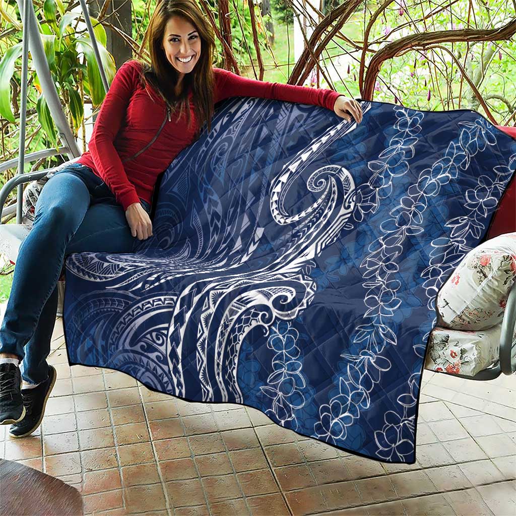 Polynesia Plumeria Lei Quilt Navy Blue Curves Motif LT7 - Polynesian Pride