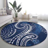Polynesia Plumeria Lei Round Carpet Navy Blue Curves Motif