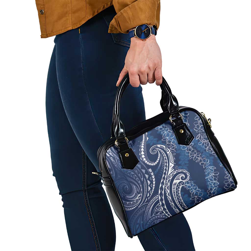 Polynesia Plumeria Lei Shoulder Handbag Navy Blue Curves Motif LT7 - Polynesian Pride