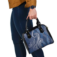 Polynesia Plumeria Lei Shoulder Handbag Navy Blue Curves Motif LT7 - Polynesian Pride