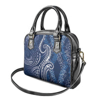 Polynesia Plumeria Lei Shoulder Handbag Navy Blue Curves Motif LT7 - Polynesian Pride
