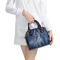 Polynesia Plumeria Lei Shoulder Handbag Navy Blue Curves Motif LT7 - Polynesian Pride