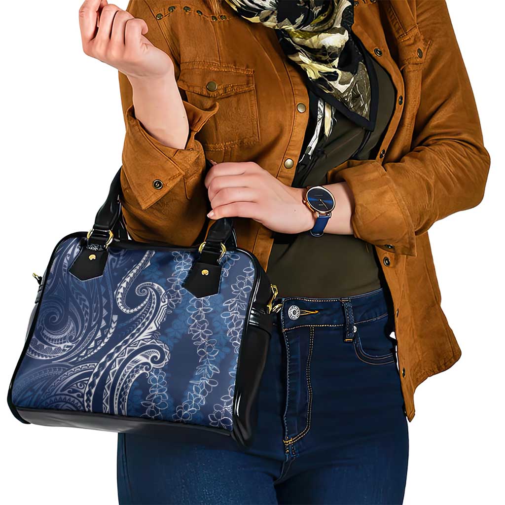 Polynesia Plumeria Lei Shoulder Handbag Navy Blue Curves Motif LT7 - Polynesian Pride