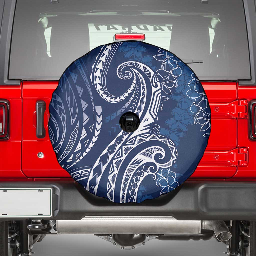 Polynesia Plumeria Lei Spare Tire Cover Navy Blue Curves Motif