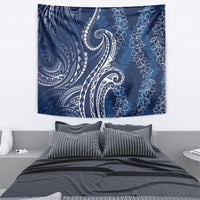 Polynesia Plumeria Lei Tapestry Navy Blue Curves Motif