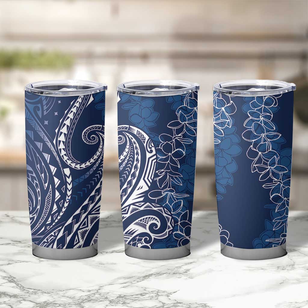 Polynesia Plumeria Lei Tumbler Cup Navy Blue Curves Motif