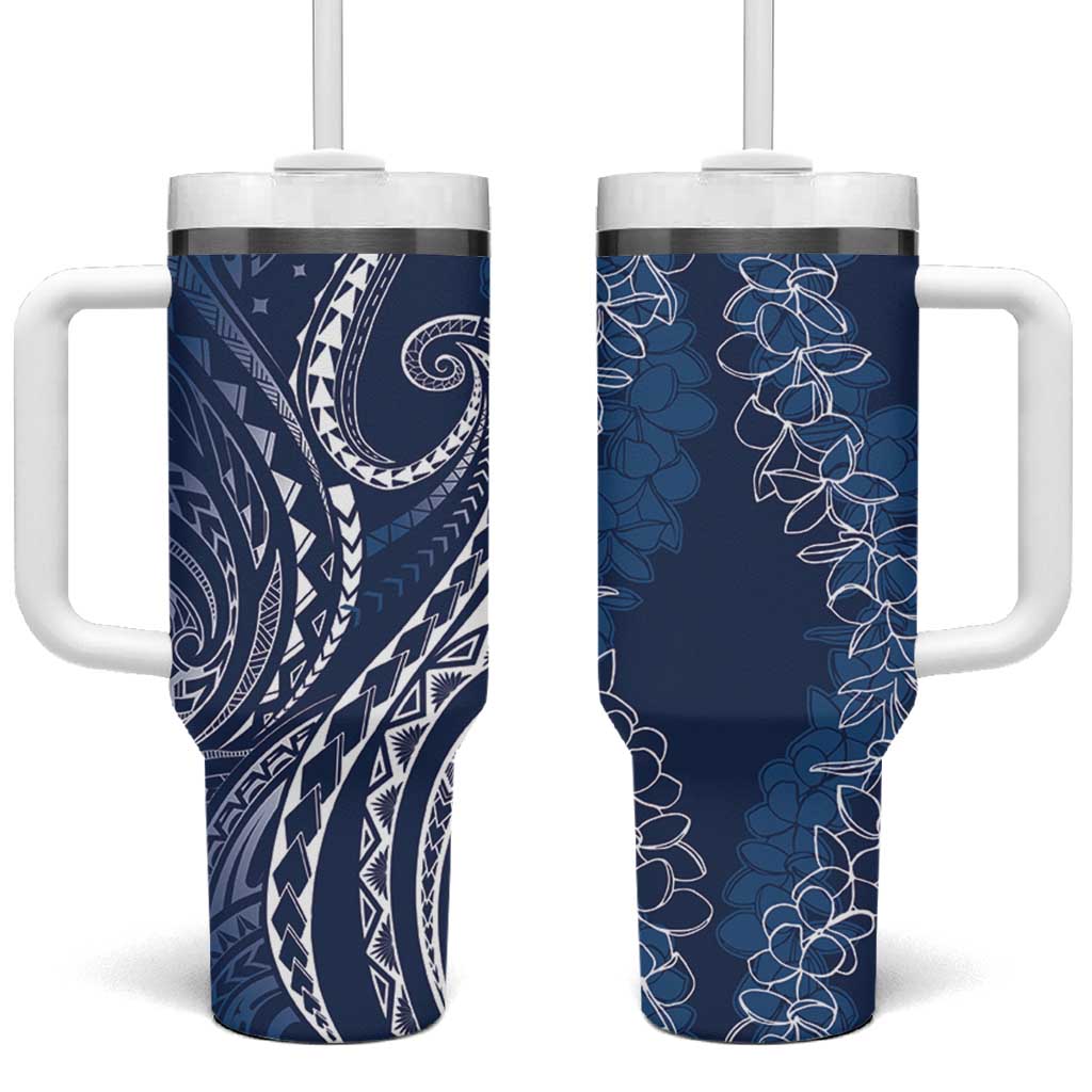 Polynesia Plumeria Lei Tumbler With Handle Navy Blue Curves Motif LT7 One Size: 40 oz Navy Blue - Polynesian Pride