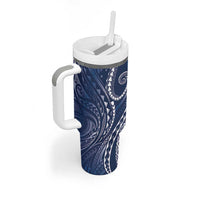 Polynesia Plumeria Lei Tumbler With Handle Navy Blue Curves Motif LT7 - Polynesian Pride